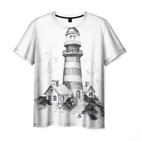 Мужская футболка 3D с принтом Маяк в Белгороде, 100% полиэфир | прямой крой, круглый вырез горловины, длина до линии бедер | вмф | карандаш | маяк | море | моряк | речник | флот