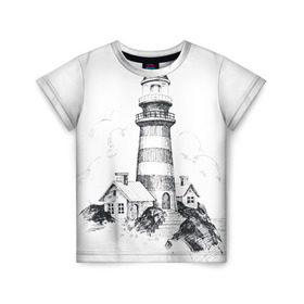 Детская футболка 3D с принтом Маяк в Белгороде, 100% гипоаллергенный полиэфир | прямой крой, круглый вырез горловины, длина до линии бедер, чуть спущенное плечо, ткань немного тянется | вмф | карандаш | маяк | море | моряк | речник | флот