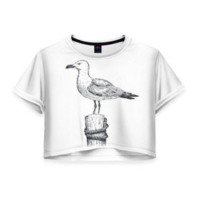 Женская футболка 3D укороченная с принтом Чайка в Белгороде, 100% полиэстер | круглая горловина, длина футболки до линии талии, рукава с отворотами | вмф | море | моряк | речник | флот | чайка