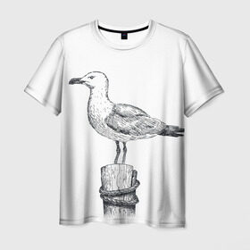 Мужская футболка 3D с принтом Чайка в Белгороде, 100% полиэфир | прямой крой, круглый вырез горловины, длина до линии бедер | Тематика изображения на принте: вмф | море | моряк | речник | флот | чайка