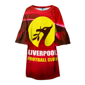 Детское платье 3D с принтом Liverpool в Белгороде, 100% полиэстер | прямой силуэт, чуть расширенный к низу. Круглая горловина, на рукавах — воланы | Тематика изображения на принте: football | англия | ливерпуль | премьер лига | фанат | футбол | футболист