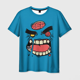 Мужская футболка 3D с принтом Angry Zombie в Белгороде, 100% полиэфир | прямой крой, круглый вырез горловины, длина до линии бедер | Тематика изображения на принте: brain | evil | face | halloween | monster | smile | zombie | зомби | лицо | мозг | монстр | нечисть | смайл | хэллоуин
