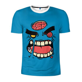 Мужская футболка 3D спортивная с принтом Angry Zombie в Белгороде, 100% полиэстер с улучшенными характеристиками | приталенный силуэт, круглая горловина, широкие плечи, сужается к линии бедра | brain | evil | face | halloween | monster | smile | zombie | зомби | лицо | мозг | монстр | нечисть | смайл | хэллоуин