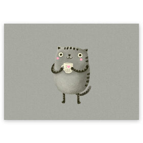 Поздравительная открытка с принтом Cat Love Kill в Белгороде, 100% бумага | плотность бумаги 280 г/м2, матовая, на обратной стороне линовка и место для марки
 | animal | beast | cat | feline | kill | kitty | love | meow | взгляд | животное | зверь | кот | котенок | котик | кофе | кошка | любовь | мяу | чай