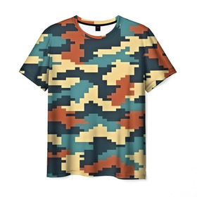 Мужская футболка 3D с принтом Цветной камуфляж в Белгороде, 100% полиэфир | прямой крой, круглый вырез горловины, длина до линии бедер | Тематика изображения на принте: пиксельный
