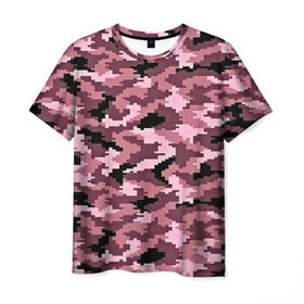 Мужская футболка 3D с принтом Розовый камуфляж в Белгороде, 100% полиэфир | прямой крой, круглый вырез горловины, длина до линии бедер | пиксельный