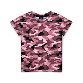 Детская футболка 3D с принтом Розовый камуфляж в Белгороде, 100% гипоаллергенный полиэфир | прямой крой, круглый вырез горловины, длина до линии бедер, чуть спущенное плечо, ткань немного тянется | пиксельный