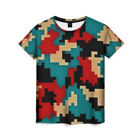 Женская футболка 3D с принтом Camouflage в Белгороде, 100% полиэфир ( синтетическое хлопкоподобное полотно) | прямой крой, круглый вырез горловины, длина до линии бедер | камуфляж | пиксельный | разноцветный