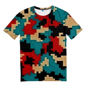 Мужская футболка 3D с принтом Camouflage в Белгороде, 100% полиэфир | прямой крой, круглый вырез горловины, длина до линии бедер | Тематика изображения на принте: камуфляж | пиксельный | разноцветный