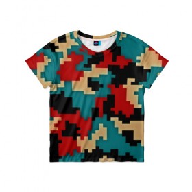 Детская футболка 3D с принтом Camouflage в Белгороде, 100% гипоаллергенный полиэфир | прямой крой, круглый вырез горловины, длина до линии бедер, чуть спущенное плечо, ткань немного тянется | камуфляж | пиксельный | разноцветный