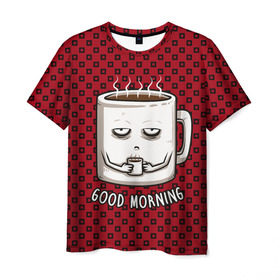 Мужская футболка 3D с принтом Good Morning в Белгороде, 100% полиэфир | прямой крой, круглый вырез горловины, длина до линии бедер | coffee | кофе | кружка | утро | чашка