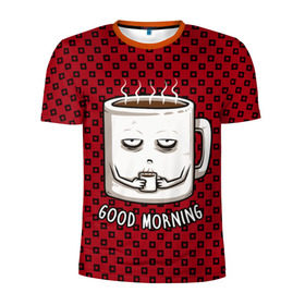 Мужская футболка 3D спортивная с принтом Good Morning в Белгороде, 100% полиэстер с улучшенными характеристиками | приталенный силуэт, круглая горловина, широкие плечи, сужается к линии бедра | Тематика изображения на принте: coffee | кофе | кружка | утро | чашка
