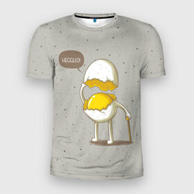 Мужская футболка 3D спортивная с принтом Яйцо приветствует в Белгороде, 100% полиэстер с улучшенными характеристиками | приталенный силуэт, круглая горловина, широкие плечи, сужается к линии бедра | cook | eat | egg | food | funny | hello | smile | еда | кухня | повар | привет | прикол | смайл | улыбка | яйцо