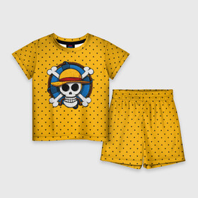 Детский костюм с шортами 3D с принтом One Pirate в Белгороде,  |  | bone | jack | luffy | ocean | one piece | pirate | sea | skull | treasure | большой куш | брук | джек | клад | луффи | море | нами | океан | пират | робин | санджи | сокровище | флаг | франки | череп