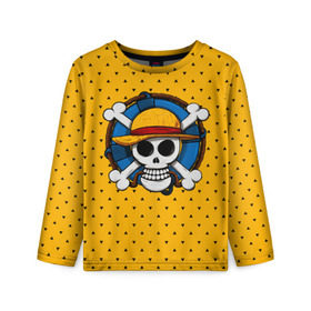 Детский лонгслив 3D с принтом One Pirate в Белгороде, 100% полиэстер | длинные рукава, круглый вырез горловины, полуприлегающий силуэт
 | bone | jack | luffy | ocean | one piece | pirate | sea | skull | treasure | большой куш | брук | джек | клад | луффи | море | нами | океан | пират | робин | санджи | сокровище | флаг | франки | череп