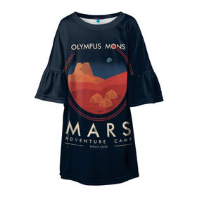 Детское платье 3D с принтом Mars Adventure Camp в Белгороде, 100% полиэстер | прямой силуэт, чуть расширенный к низу. Круглая горловина, на рукавах — воланы | cosmos | earth | galaxy | mars | moon | planet | space | stars | вселенная | галактика | звезды | земля | космос | луна | марс | планета