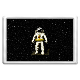 Магнит 45*70 с принтом Космонавт с уточкой в Белгороде, Пластик | Размер: 78*52 мм; Размер печати: 70*45 | астронавт | ванна | галактика | звезды | космонавт | планета | утка | уточка