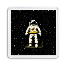 Магнит 55*55 с принтом Космонавт с уточкой в Белгороде, Пластик | Размер: 65*65 мм; Размер печати: 55*55 мм | астронавт | ванна | галактика | звезды | космонавт | планета | утка | уточка