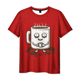 Мужская футболка 3D с принтом Кофейный пьяница в Белгороде, 100% полиэфир | прямой крой, круглый вырез горловины, длина до линии бедер | Тематика изображения на принте: coffee | tea | кофе | кружка | утро | чай | чашка