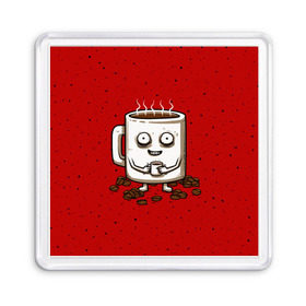 Магнит 55*55 с принтом Кофейный пьяница в Белгороде, Пластик | Размер: 65*65 мм; Размер печати: 55*55 мм | coffee | tea | кофе | кружка | утро | чай | чашка