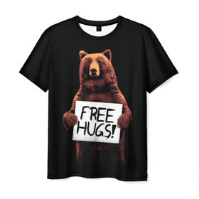 Мужская футболка 3D с принтом Медвежьи обьятия в Белгороде, 100% полиэфир | прямой крой, круглый вырез горловины, длина до линии бедер | animal | bear | beast | bro | free hugs | hipster | man | mister | nature | бро | брутал | животное | зверь | медведь | мужчина | обьятия | природа | хипстер