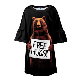 Детское платье 3D с принтом Медвежьи обьятия в Белгороде, 100% полиэстер | прямой силуэт, чуть расширенный к низу. Круглая горловина, на рукавах — воланы | animal | bear | beast | bro | free hugs | hipster | man | mister | nature | бро | брутал | животное | зверь | медведь | мужчина | обьятия | природа | хипстер