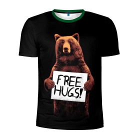 Мужская футболка 3D спортивная с принтом Медвежьи обьятия в Белгороде, 100% полиэстер с улучшенными характеристиками | приталенный силуэт, круглая горловина, широкие плечи, сужается к линии бедра | Тематика изображения на принте: animal | bear | beast | bro | free hugs | hipster | man | mister | nature | бро | брутал | животное | зверь | медведь | мужчина | обьятия | природа | хипстер