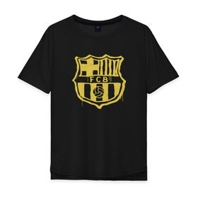 Мужская футболка хлопок Oversize с принтом FC Barcelona - Yellow Paint (Оригинальный стиль,рисунок краской) в Белгороде, 100% хлопок | свободный крой, круглый ворот, “спинка” длиннее передней части | barca | barcelona | fcb | барселона | футбол