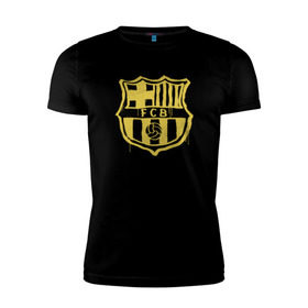 Мужская футболка премиум с принтом FC Barcelona - Yellow Paint (Оригинальный стиль,рисунок краской) в Белгороде, 92% хлопок, 8% лайкра | приталенный силуэт, круглый вырез ворота, длина до линии бедра, короткий рукав | barca | barcelona | fcb | барселона | футбол