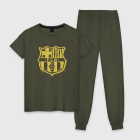 Женская пижама хлопок с принтом FC Barcelona - Yellow Paint (Оригинальный стиль,рисунок краской) в Белгороде, 100% хлопок | брюки и футболка прямого кроя, без карманов, на брюках мягкая резинка на поясе и по низу штанин | barca | barcelona | fcb | барселона | футбол