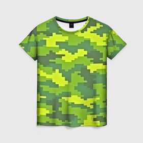 Женская футболка 3D с принтом Зелёный камуфляж в Белгороде, 100% полиэфир ( синтетическое хлопкоподобное полотно) | прямой крой, круглый вырез горловины, длина до линии бедер | пиксели
