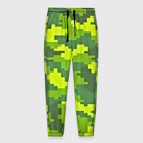 Мужские брюки 3D с принтом Зелёный камуфляж в Белгороде, 100% полиэстер | манжеты по низу, эластичный пояс регулируется шнурком, по бокам два кармана без застежек, внутренняя часть кармана из мелкой сетки | пиксели