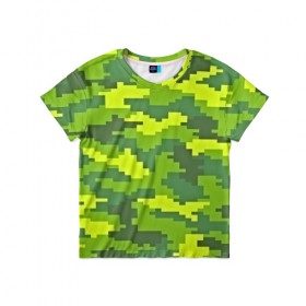 Детская футболка 3D с принтом Зелёный камуфляж в Белгороде, 100% гипоаллергенный полиэфир | прямой крой, круглый вырез горловины, длина до линии бедер, чуть спущенное плечо, ткань немного тянется | пиксели