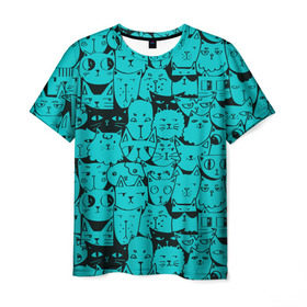 Мужская футболка 3D с принтом Котейки 4 в Белгороде, 100% полиэфир | прямой крой, круглый вырез горловины, длина до линии бедер | котейки | коты | кошки