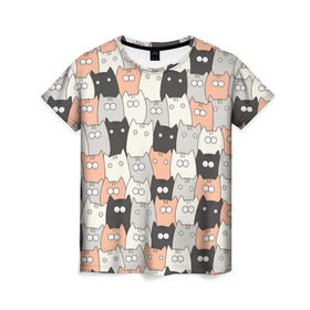 Женская футболка 3D с принтом Котики в Белгороде, 100% полиэфир ( синтетическое хлопкоподобное полотно) | прямой крой, круглый вырез горловины, длина до линии бедер | котейки | коты | кошки
