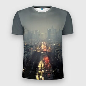 Мужская футболка 3D спортивная с принтом Ночной город в Белгороде, 100% полиэстер с улучшенными характеристиками | приталенный силуэт, круглая горловина, широкие плечи, сужается к линии бедра | Тематика изображения на принте: город | пейзаж