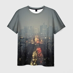 Мужская футболка 3D с принтом Ночной город в Белгороде, 100% полиэфир | прямой крой, круглый вырез горловины, длина до линии бедер | Тематика изображения на принте: город | пейзаж