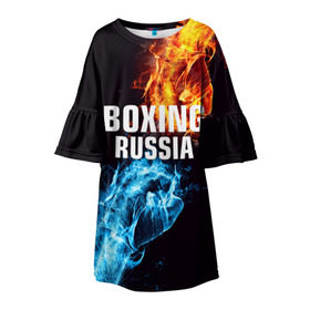 Детское платье 3D с принтом Boxing Russia в Белгороде, 100% полиэстер | прямой силуэт, чуть расширенный к низу. Круглая горловина, на рукавах — воланы | Тематика изображения на принте: boxing | boxing russia | russia | бокс | единоборства | россия | спорт