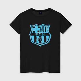 Женская футболка хлопок с принтом FC Barcelona - Light Blue Paint (Оригинальный стиль,рисунок краской) в Белгороде, 100% хлопок | прямой крой, круглый вырез горловины, длина до линии бедер, слегка спущенное плечо | barca | barcelona | fcb | барселона | футбол