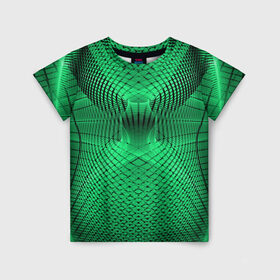 Детская футболка 3D с принтом Абстракция зеленая в Белгороде, 100% гипоаллергенный полиэфир | прямой крой, круглый вырез горловины, длина до линии бедер, чуть спущенное плечо, ткань немного тянется | Тематика изображения на принте: абстракция | белый | зеленый | изгиб | красивый | необычный | новый | плавный | рисунок | стиль | цвет | четкий