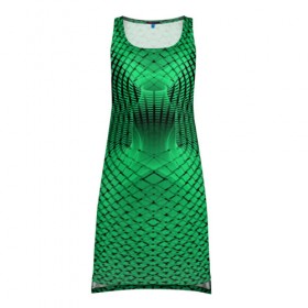 Платье-майка 3D с принтом Абстракция зеленая в Белгороде, 100% полиэстер | полуприлегающий силуэт, широкие бретели, круглый вырез горловины, удлиненный подол сзади. | абстракция | белый | зеленый | изгиб | красивый | необычный | новый | плавный | рисунок | стиль | цвет | четкий
