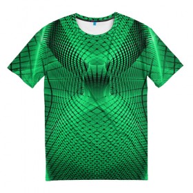 Мужская футболка 3D с принтом Абстракция зеленая в Белгороде, 100% полиэфир | прямой крой, круглый вырез горловины, длина до линии бедер | абстракция | белый | зеленый | изгиб | красивый | необычный | новый | плавный | рисунок | стиль | цвет | четкий
