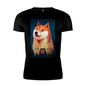 Мужская футболка премиум с принтом Wow Doge в Белгороде, 92% хлопок, 8% лайкра | приталенный силуэт, круглый вырез ворота, длина до линии бедра, короткий рукав | 