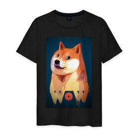 Мужская футболка хлопок с принтом Wow Doge в Белгороде, 100% хлопок | прямой крой, круглый вырез горловины, длина до линии бедер, слегка спущенное плечо. | 
