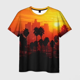 Мужская футболка 3D с принтом California в Белгороде, 100% полиэфир | прямой крой, круглый вырез горловины, длина до линии бедер | 3dc | borough | city | downtown | town | городок | красота | пальмы | пейзаж | район | сити | страны | центр
