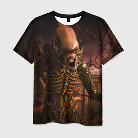 Мужская футболка 3D с принтом Alien в Белгороде, 100% полиэфир | прямой крой, круглый вырез горловины, длина до линии бедер | alien | блокбастер. монстр | боевик | кино | кинофильм | скелет | чужой