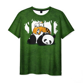 Мужская футболка 3D с принтом Милая панда в Белгороде, 100% полиэфир | прямой крой, круглый вырез горловины, длина до линии бедер | большая | джунгли | енот | зайка | милая | панда | пушистая
