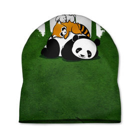 Шапка 3D с принтом Милая панда в Белгороде, 100% полиэстер | универсальный размер, печать по всей поверхности изделия | большая | джунгли | енот | зайка | милая | панда | пушистая