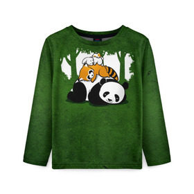 Детский лонгслив 3D с принтом Милая панда в Белгороде, 100% полиэстер | длинные рукава, круглый вырез горловины, полуприлегающий силуэт
 | Тематика изображения на принте: большая | джунгли | енот | зайка | милая | панда | пушистая