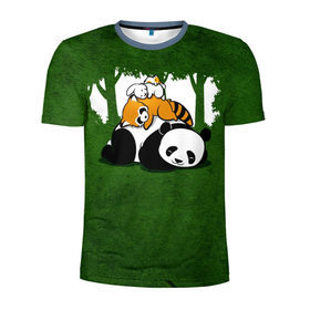 Мужская футболка 3D спортивная с принтом Милая панда в Белгороде, 100% полиэстер с улучшенными характеристиками | приталенный силуэт, круглая горловина, широкие плечи, сужается к линии бедра | большая | джунгли | енот | зайка | милая | панда | пушистая
